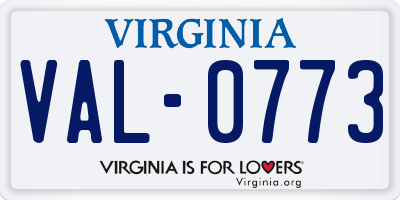 VA license plate VAL0773