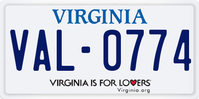 VA license plate VAL0774