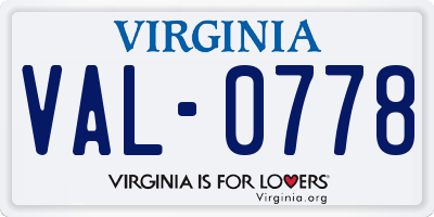 VA license plate VAL0778