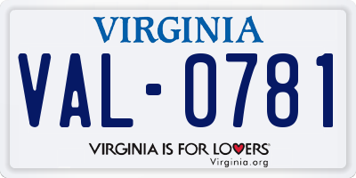 VA license plate VAL0781