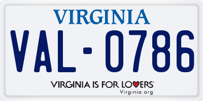 VA license plate VAL0786