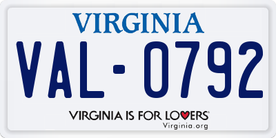 VA license plate VAL0792