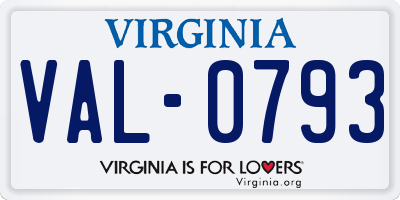 VA license plate VAL0793