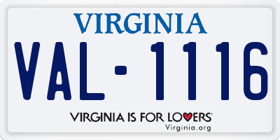 VA license plate VAL1116