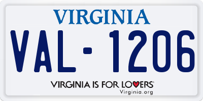 VA license plate VAL1206