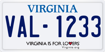 VA license plate VAL1233