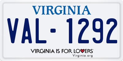 VA license plate VAL1292
