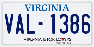 VA license plate VAL1386