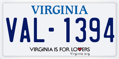 VA license plate VAL1394