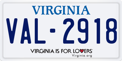 VA license plate VAL2918