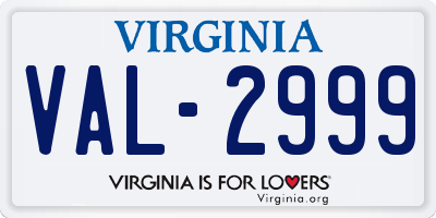 VA license plate VAL2999