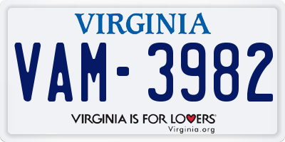 VA license plate VAM3982