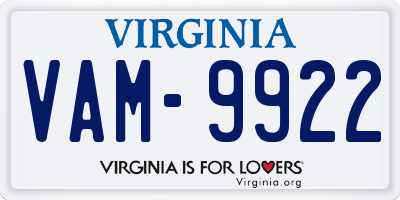 VA license plate VAM9922