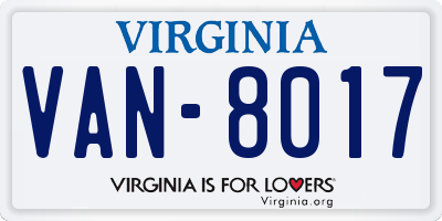 VA license plate VAN8017