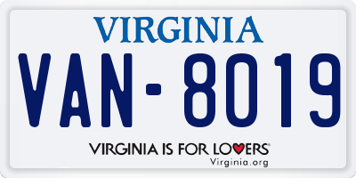 VA license plate VAN8019