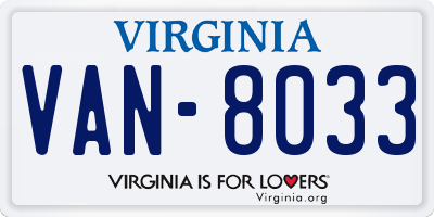 VA license plate VAN8033