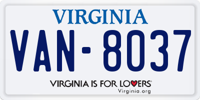 VA license plate VAN8037