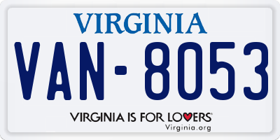 VA license plate VAN8053