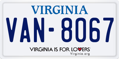 VA license plate VAN8067