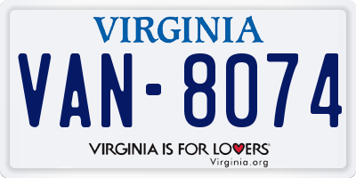 VA license plate VAN8074