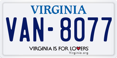 VA license plate VAN8077