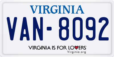 VA license plate VAN8092