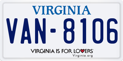 VA license plate VAN8106