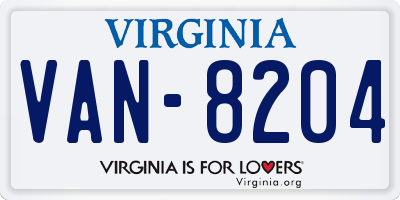 VA license plate VAN8204