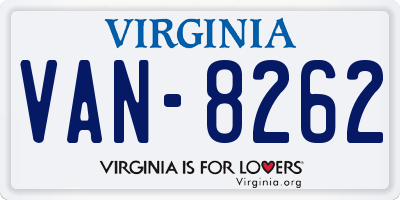 VA license plate VAN8262