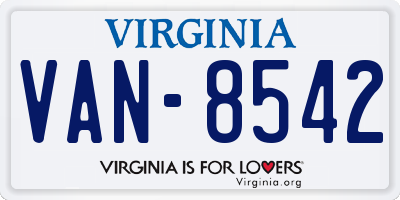 VA license plate VAN8542