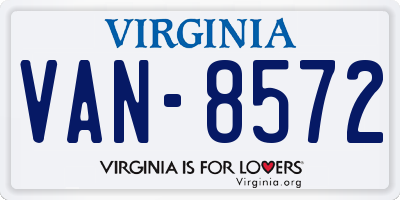 VA license plate VAN8572