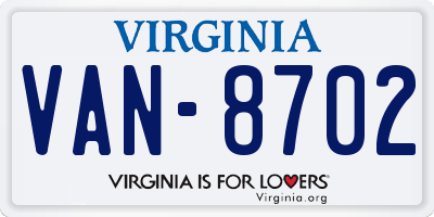 VA license plate VAN8702