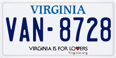 VA license plate VAN8728