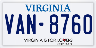 VA license plate VAN8760