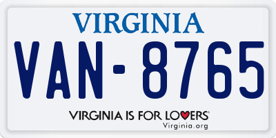 VA license plate VAN8765