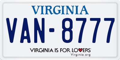 VA license plate VAN8777