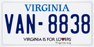 VA license plate VAN8838