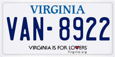 VA license plate VAN8922