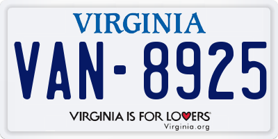 VA license plate VAN8925