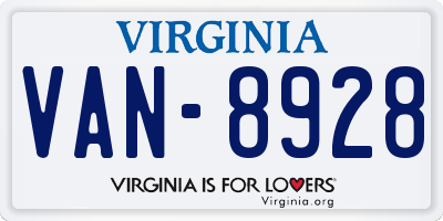 VA license plate VAN8928