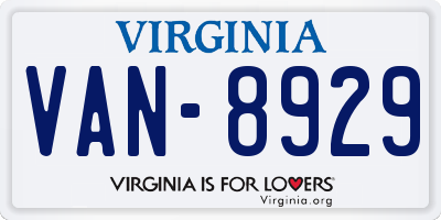 VA license plate VAN8929