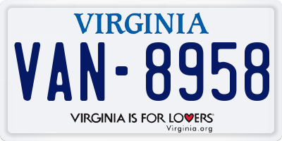 VA license plate VAN8958