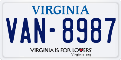 VA license plate VAN8987