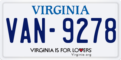 VA license plate VAN9278