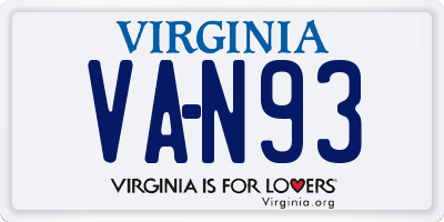 VA license plate VAN93