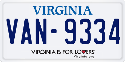 VA license plate VAN9334