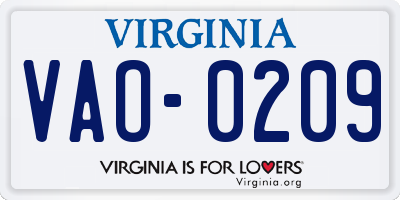 VA license plate VAO0209
