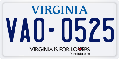 VA license plate VAO0525