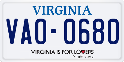 VA license plate VAO0680