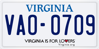 VA license plate VAO0709